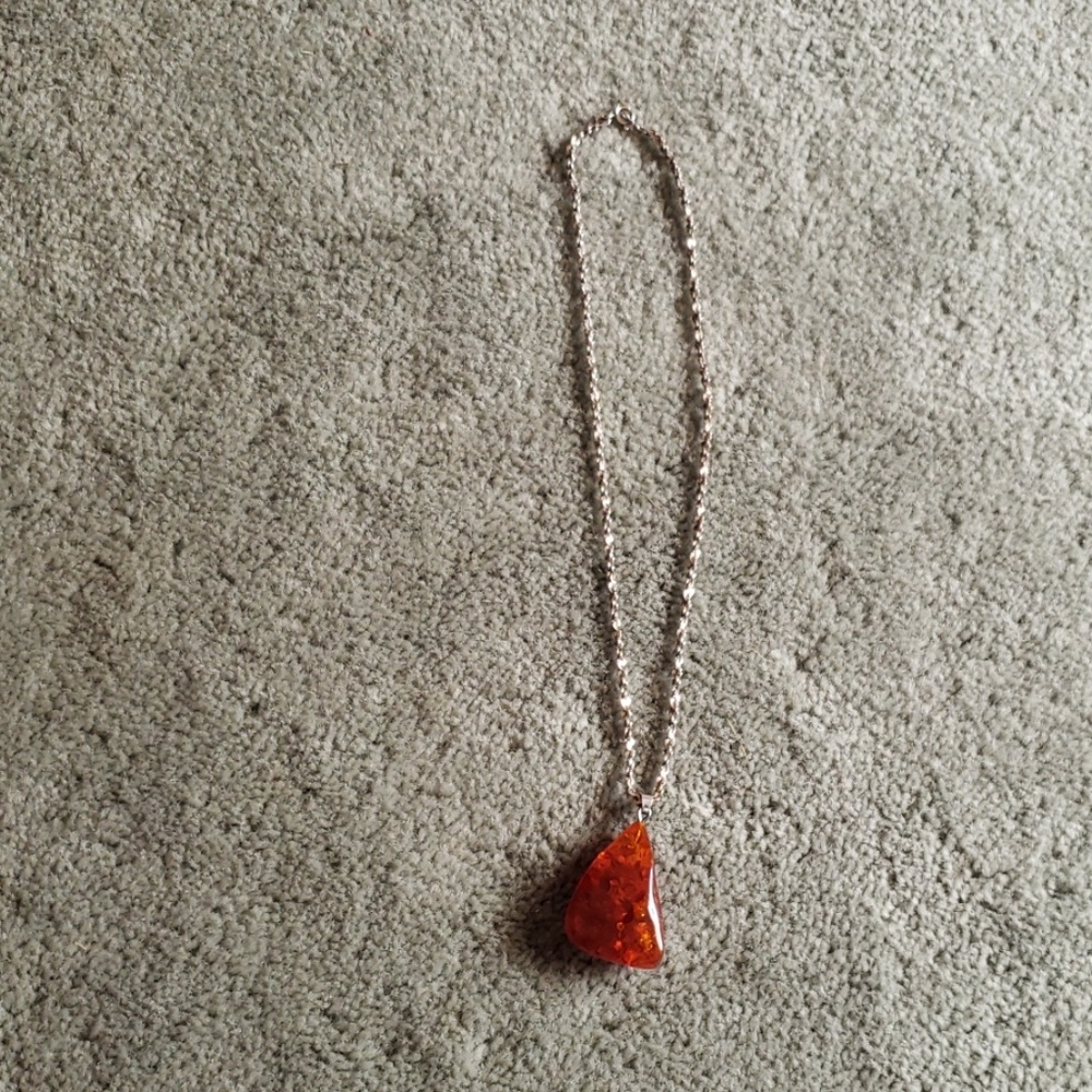 Vintage Amber/Sterling Silver pendant necklace
